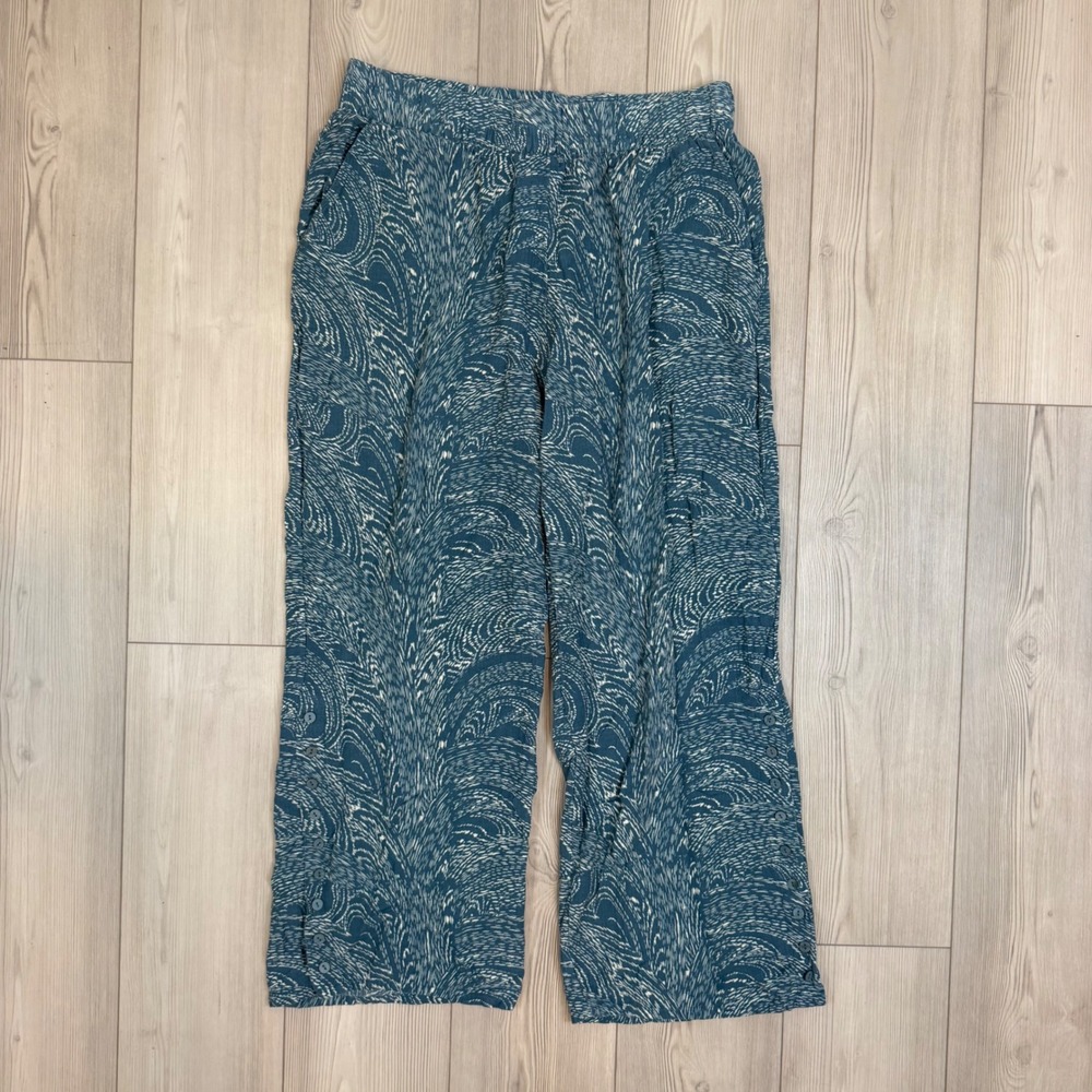 Soft Surroundings XL Oceo Crinkle Pants Blue White Marbled Wave Wide Leg 2EW35